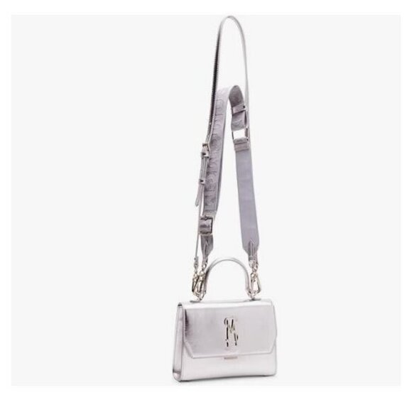 STEVE MADDEN Blattuca logo metallic top handle crossbody bag -Silver (Used) - Picture 1 of 14